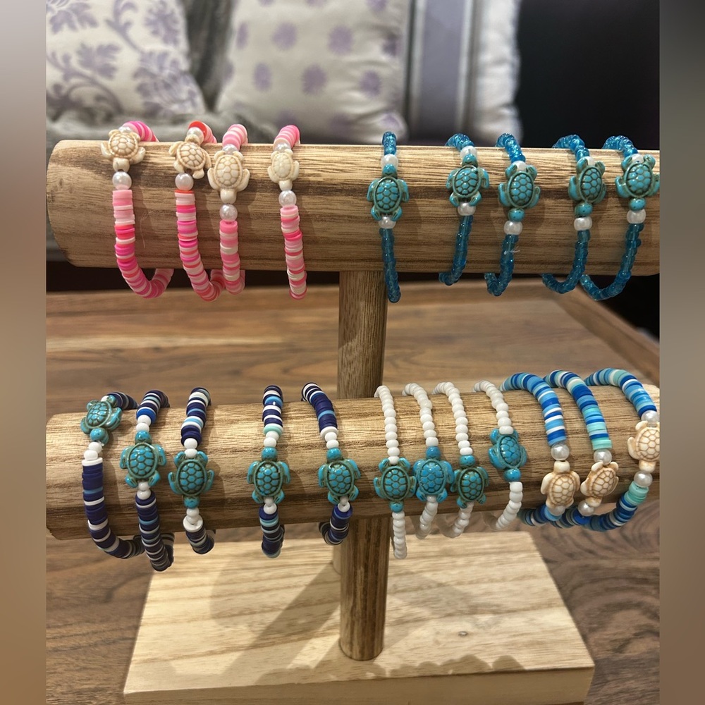 Assorted clay and seed bead turtle bracelets